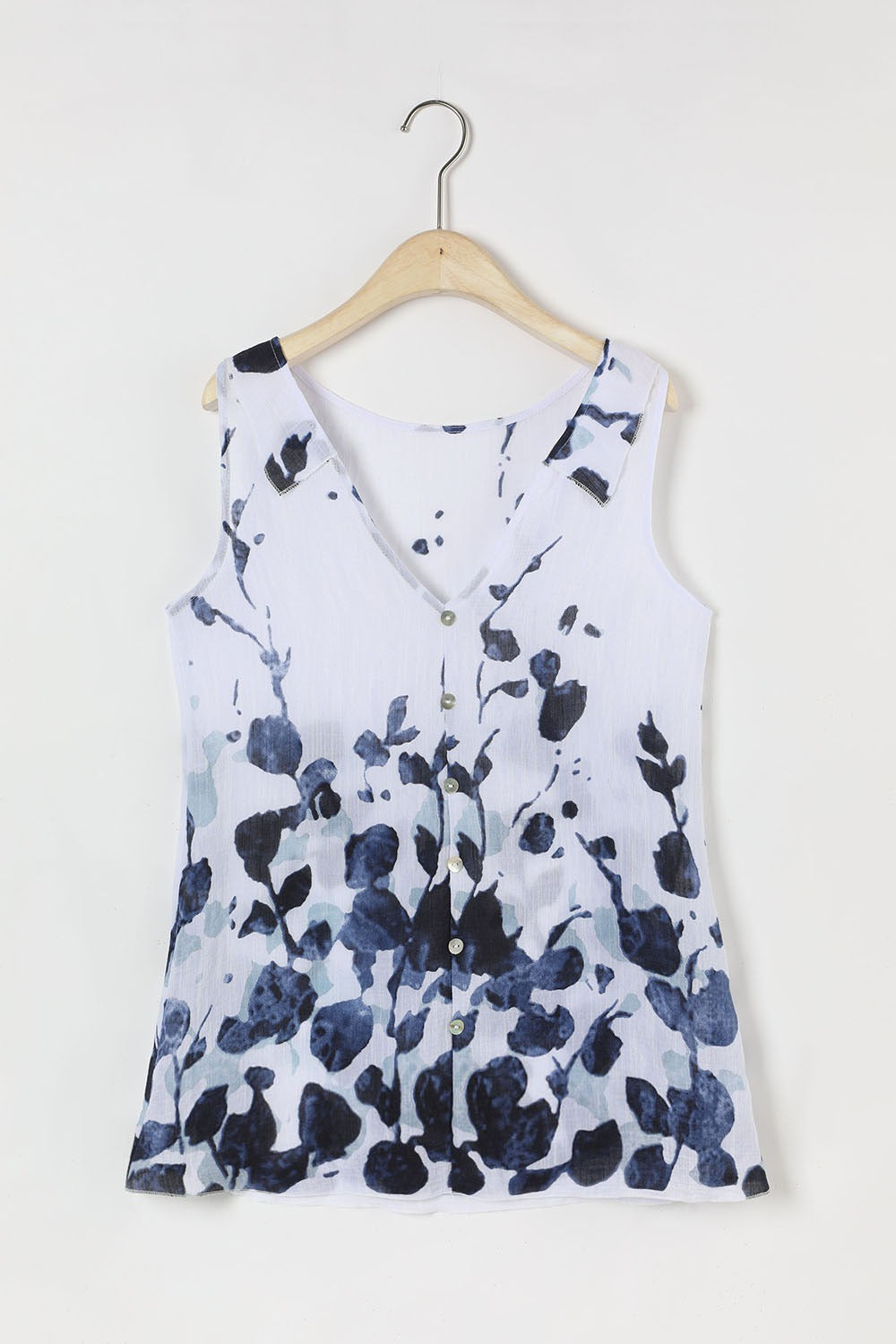 Ärmelloses Shirt in Übergröße mit weißem Blumenmuster