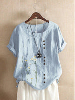 T-shirt à manches courtes, col rond et boutons à imprimé floral