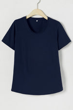 Solid Color Casual Scoop Neck Short Sleeves T-shirt