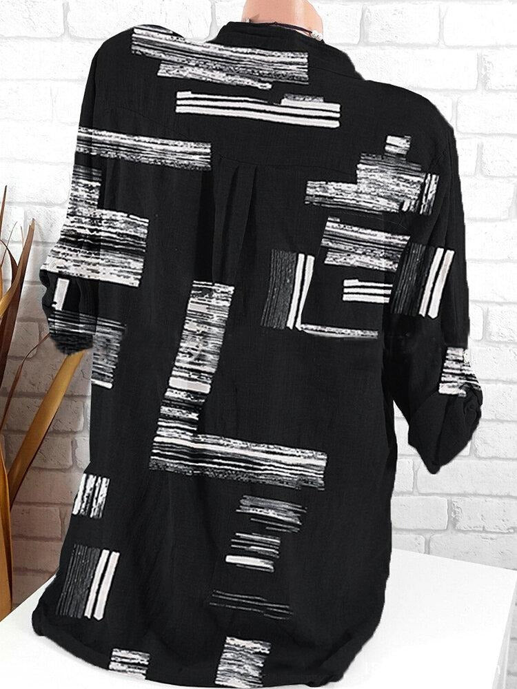 Abstract Print V-neck Long Sleeves Blouse