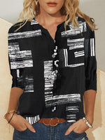 Abstract Print V-neck Long Sleeves Blouse