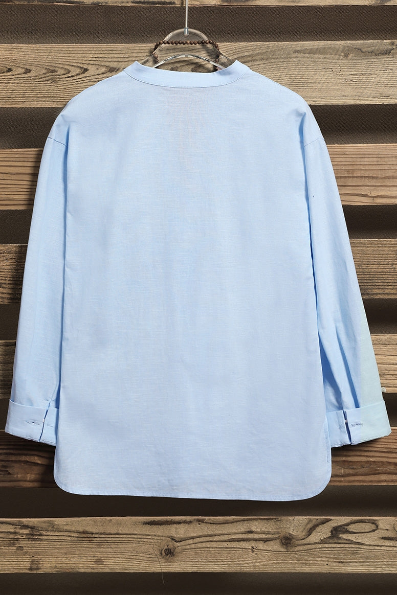 Solid Color Buttons V-neck Long Sleeves Blouse