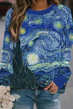 Van gogh Print Crew Neck Long Sleeves Sweatshirt