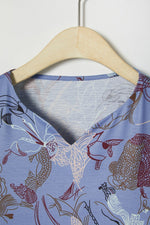 Graphic Print V-neck 3/4 Sleeves Blouse
