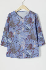 Graphic Print V-neck 3/4 Sleeves Blouse