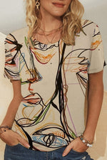 Abstract Print Round Neck Short Sleeves T-shirt