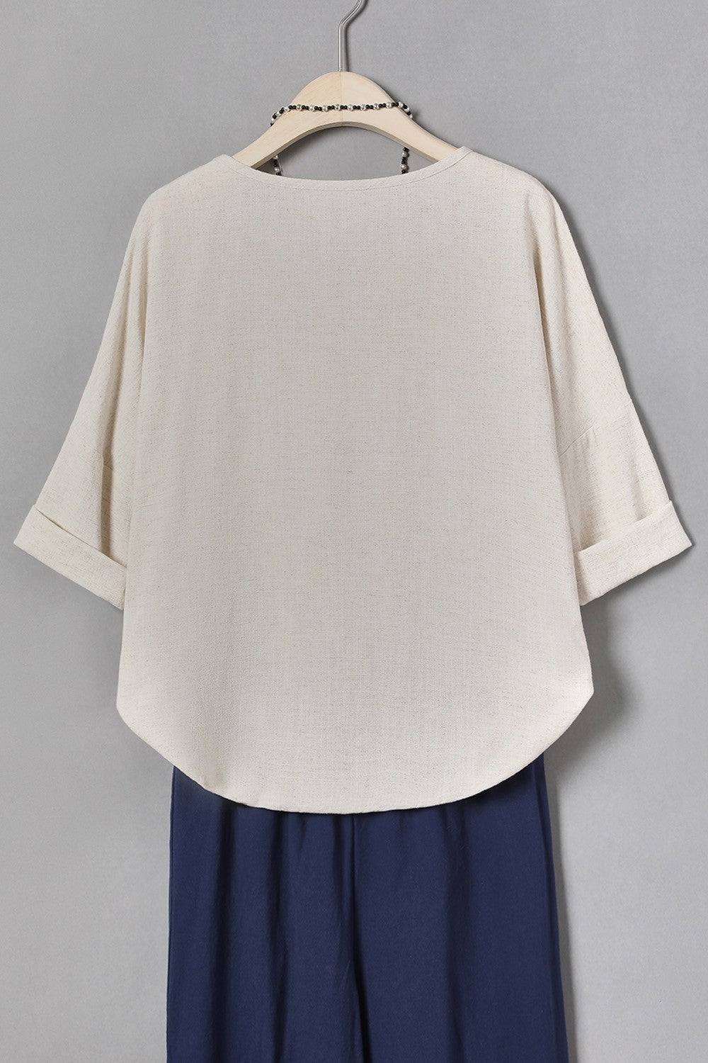 Solid Color Casual Round Neck 3/4 Sleeves Blouse