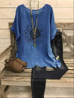 Floral Print Round Neck Short Sleeves Blouse