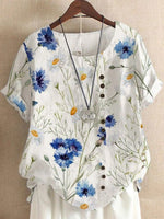 Floral Print Buttons Short Sleeves T-shirt