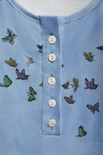 Butterfly Print Buttons Sleeveless Tank Tops