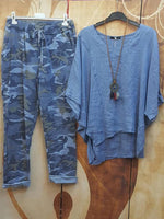 Abstract Print Irregular Hem Five-Point Sleeves Two Piece Suit