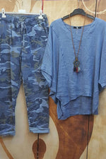 Abstract Print Irregular Hem Five-Point Sleeves Two Piece Suit