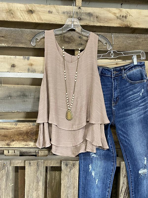 Solid Color Casual Layered Hem Sleeveless Tank Tops