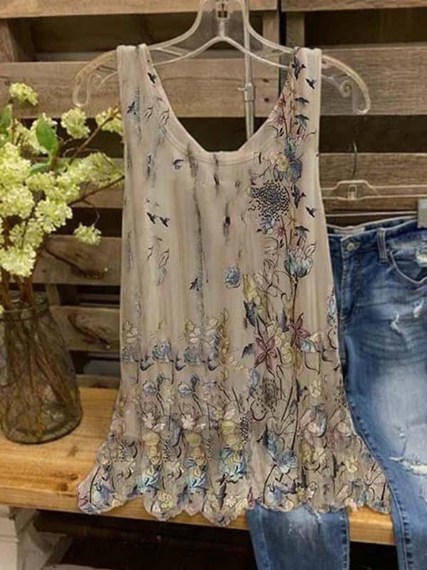 Floral Print Casual Sleeveless Tank Tops