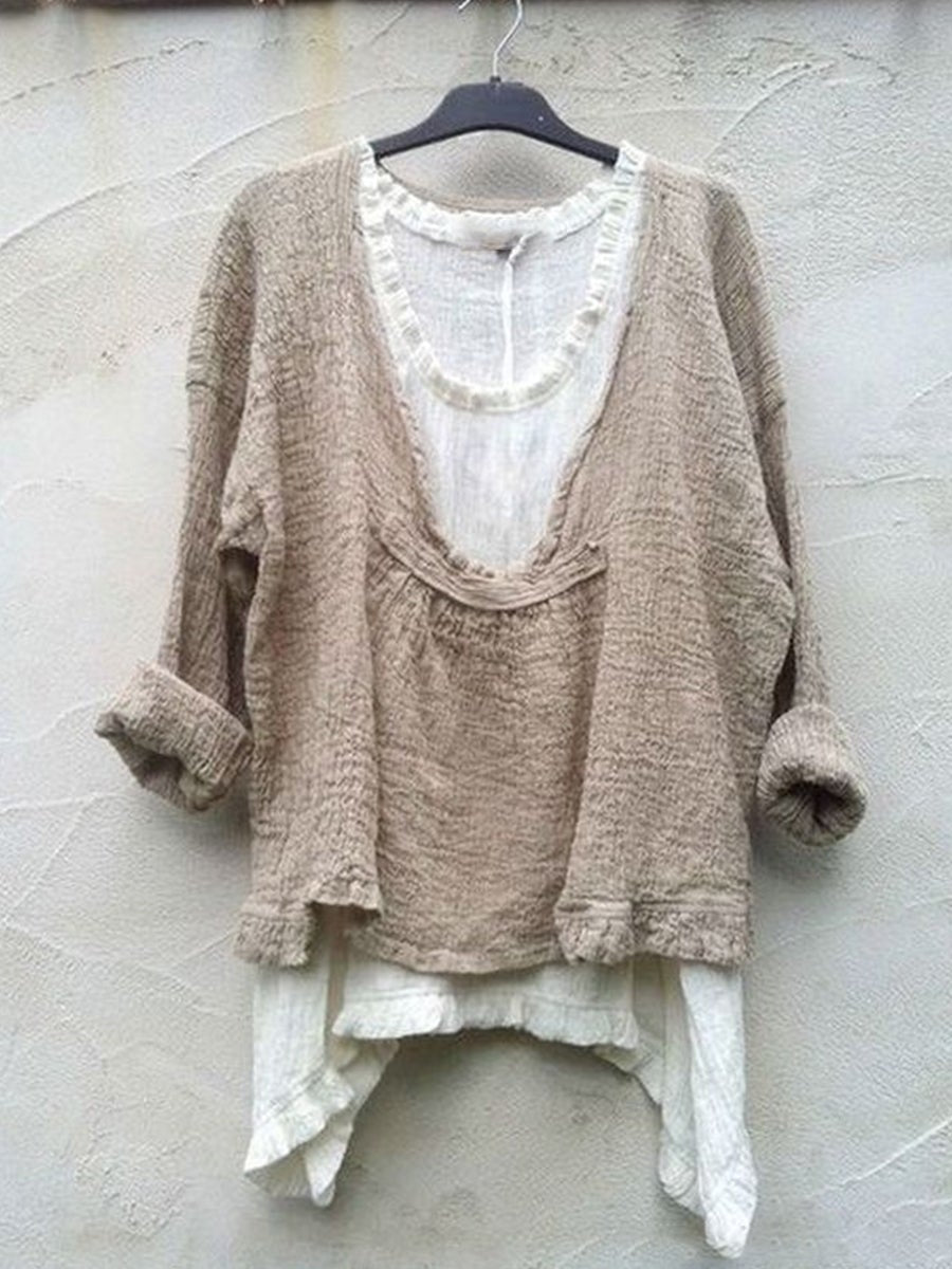 Solid Color Casual Summer Long Sleeves Two Piece Blouse