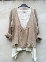 Solid Color Casual Summer Long Sleeves Two Piece Blouse