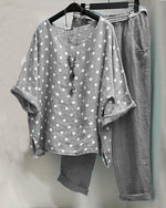 Polka Dot Print Casual Half Sleeves Two Piece Suit