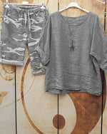 Camouflage Casual Summer Half Sleeves Two Piece Suit