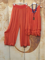 Solid Color Casual Layered Hem Sleeveless Two Piece Suit