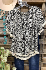 Leopard Print Tassel Short Sleeves T-shirt